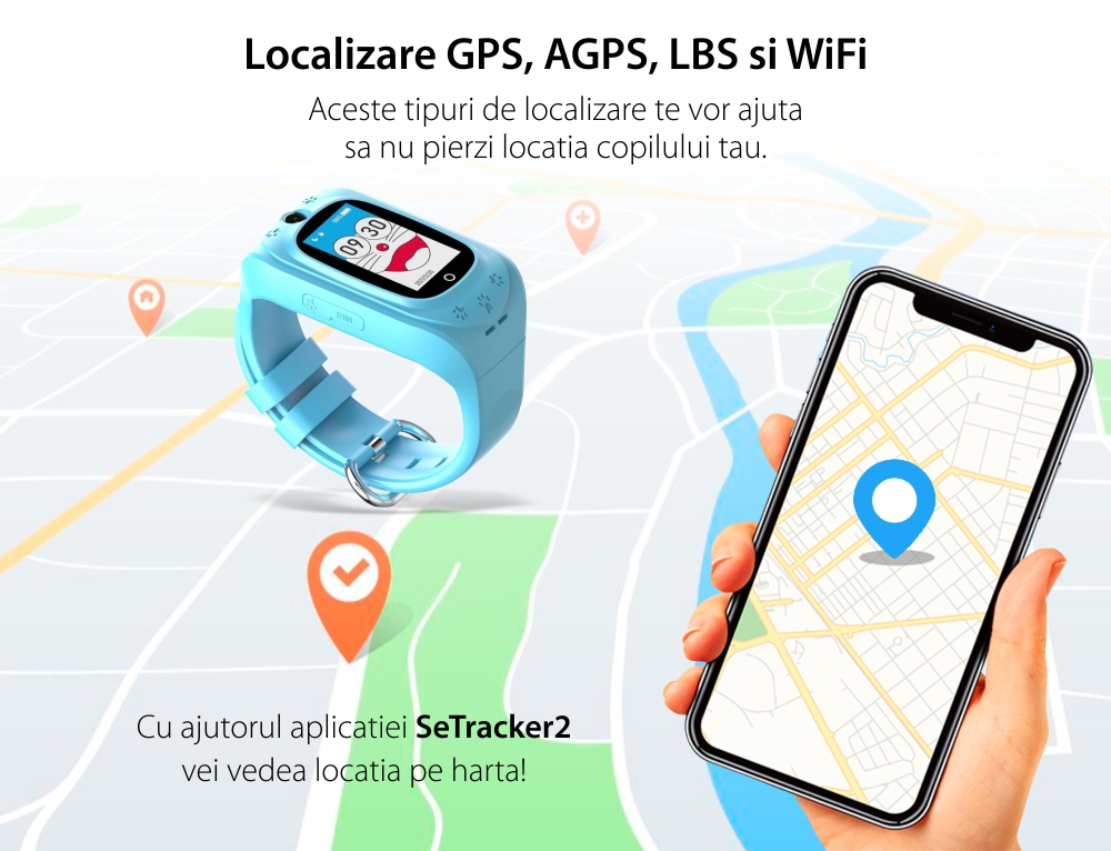 Ceas Smartwatch Pentru Copii Wonlex Q50 Pro cu Localizare GPS, Functie telefon, Pedometru, Alarma, Contacte, Albastru