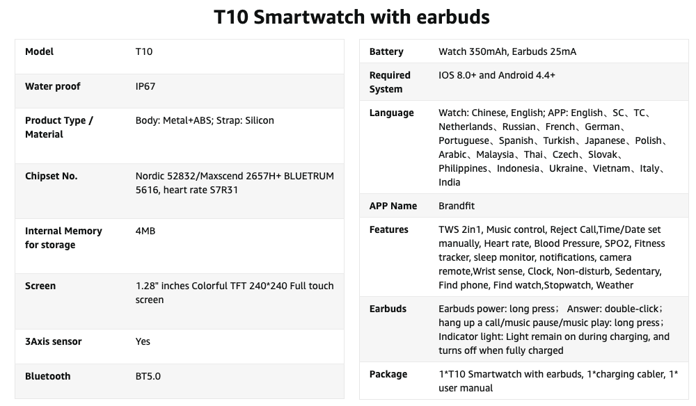Ceas Smartwatch XK Fitness T10 cu Functii sanatate, Casti wireless TWS, Notificari, Cronometru, Bratara silicon, Negru