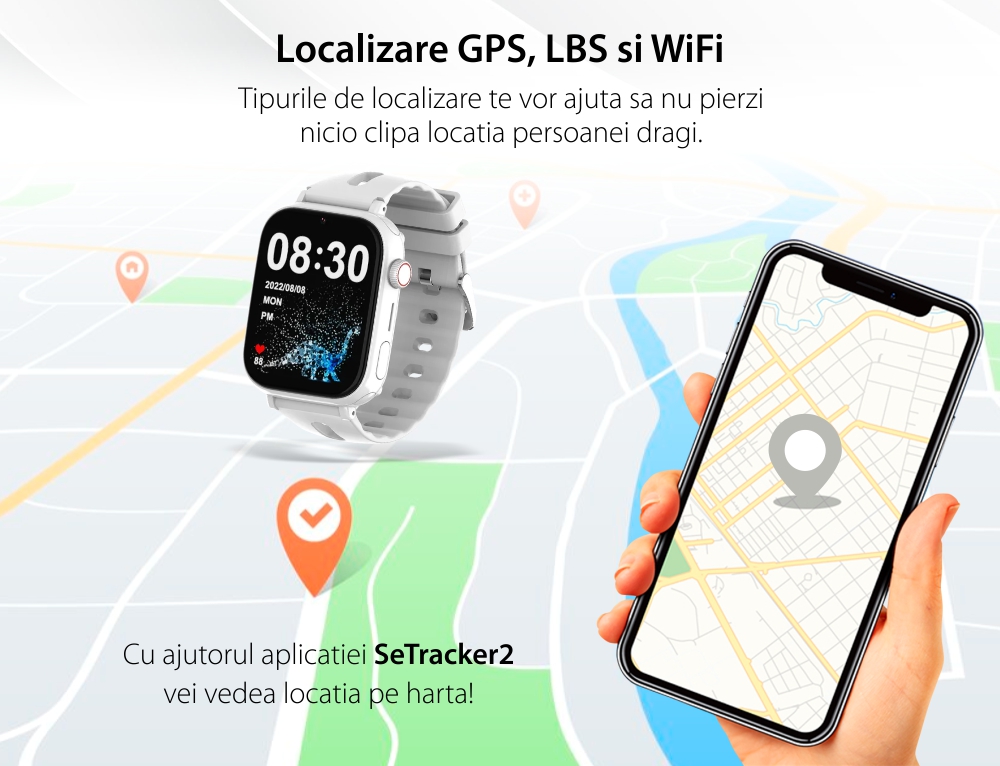 Ceas Smartwatch Pentru Copii Wonlex CT20 cu Functie telefon, Localizare GPS, Pedometru, Camera, Apel video, Jocuri, Roz