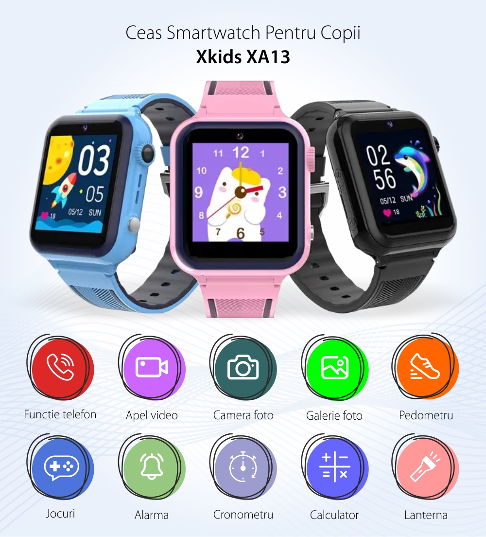 Ceas Smartwatch Pentru Copii Xkids XA13 cu Functie Telefon, Apel Video, Contacte, Jocuri, Pedometru, Albastru