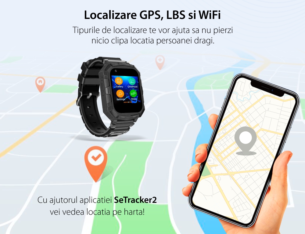 Ceas Smartwatch Pentru Copii Xkids XA13 cu Functie Telefon, Apel Video, Contacte, Jocuri, Pedometru, Negru