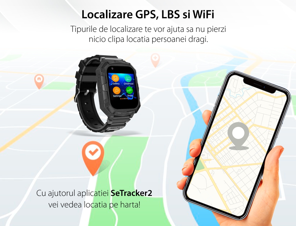 Ceas Smartwatch Pentru Copii YQT T32 cu Localizare GPS, Functie Telefon, Cartela SIM, Istoric, Camera, Magazin aplicatii, Rosu