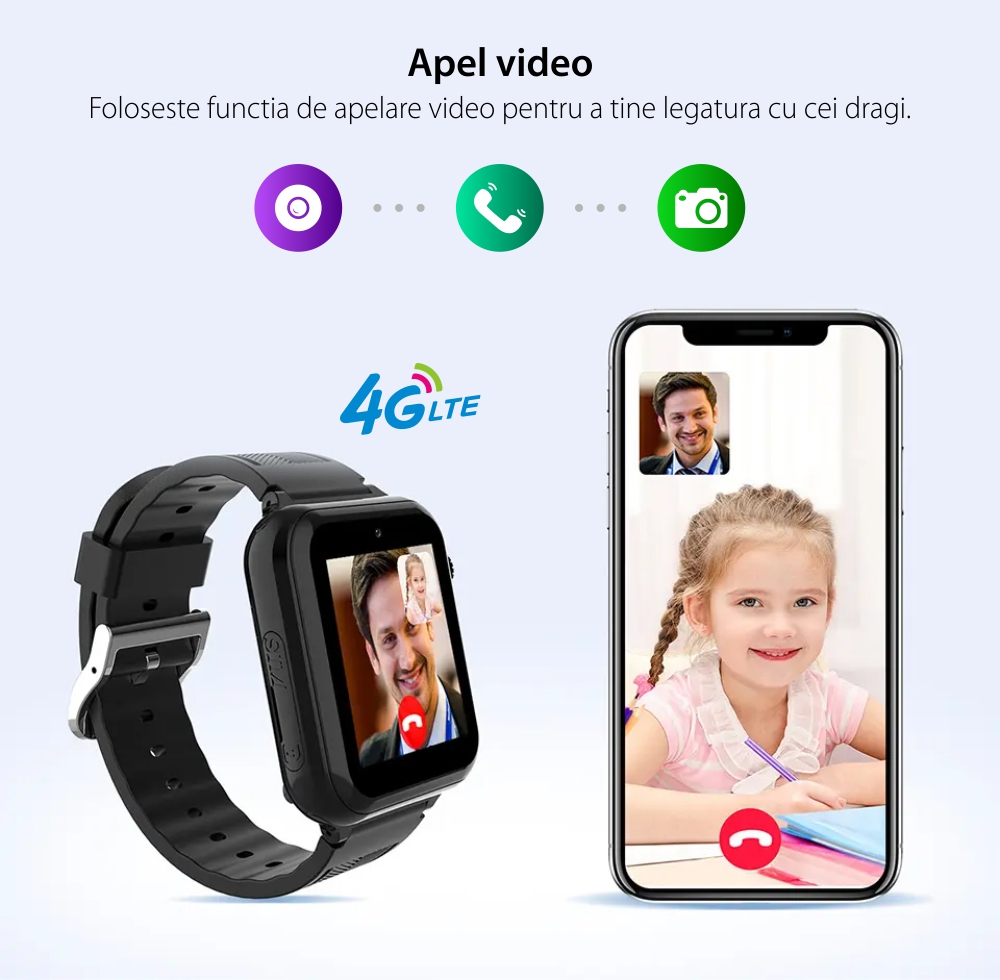 Ceas Smartwatch Pentru Copii Xkids XA13 cu Functie Telefon, Apel Video, Contacte, Jocuri, Pedometru, Negru
