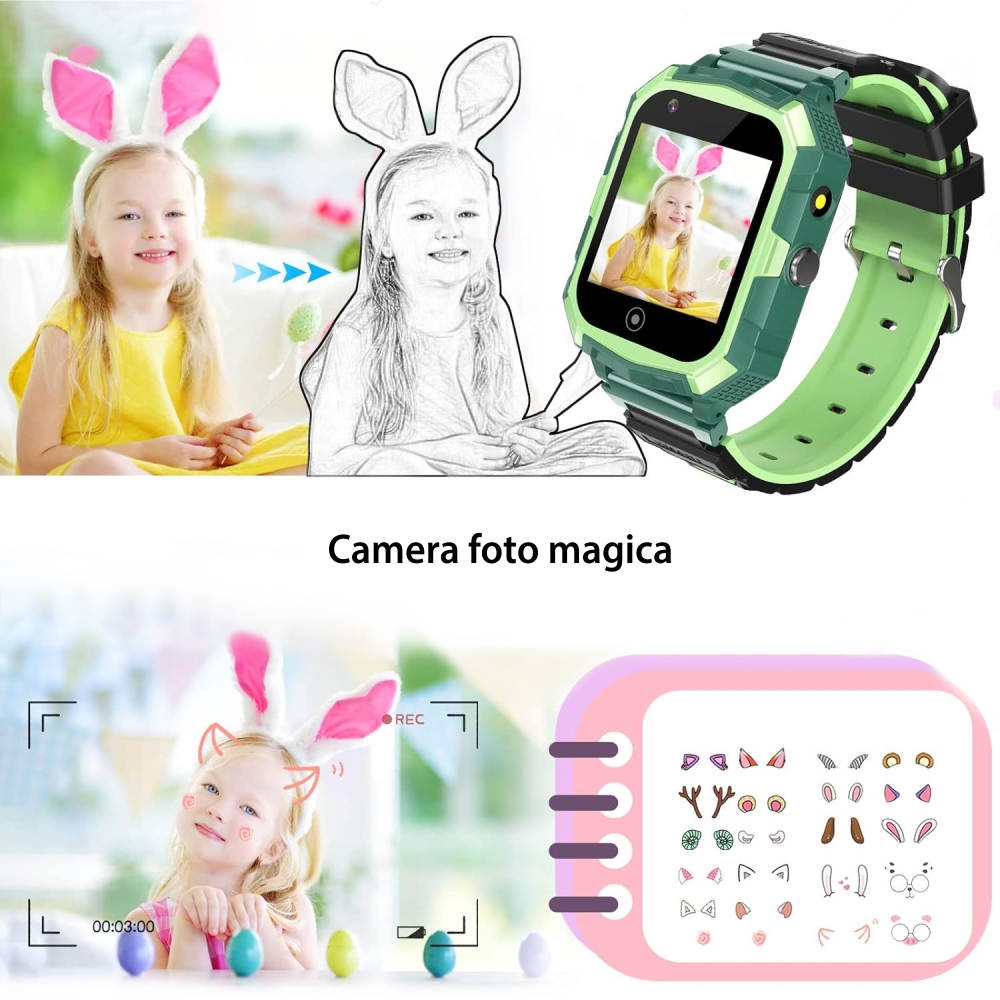 Ceas Smartwatch Pentru Copii YQT T32 cu Functie Telefon, Cartela SIM, Istoric, Camera, Magazin aplicatii, Verde