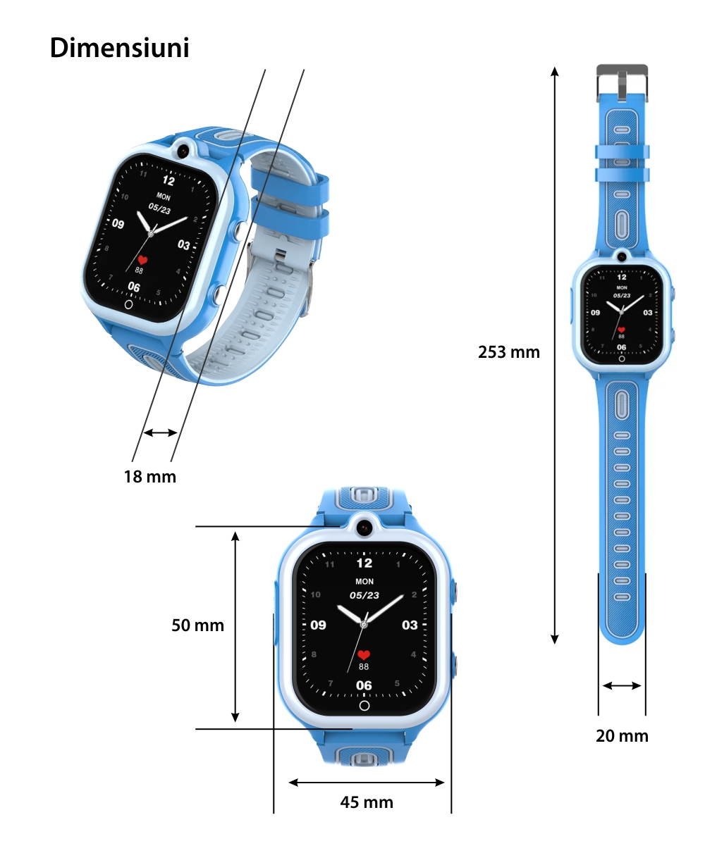 Ceas Smartwatch Pentru Copii Wonlex Wonlex KT29 cu Functie Telefon, Contacte, Wi-Fi, Bluetooth, Istoric apeluri, Camera, 4G, Albastru