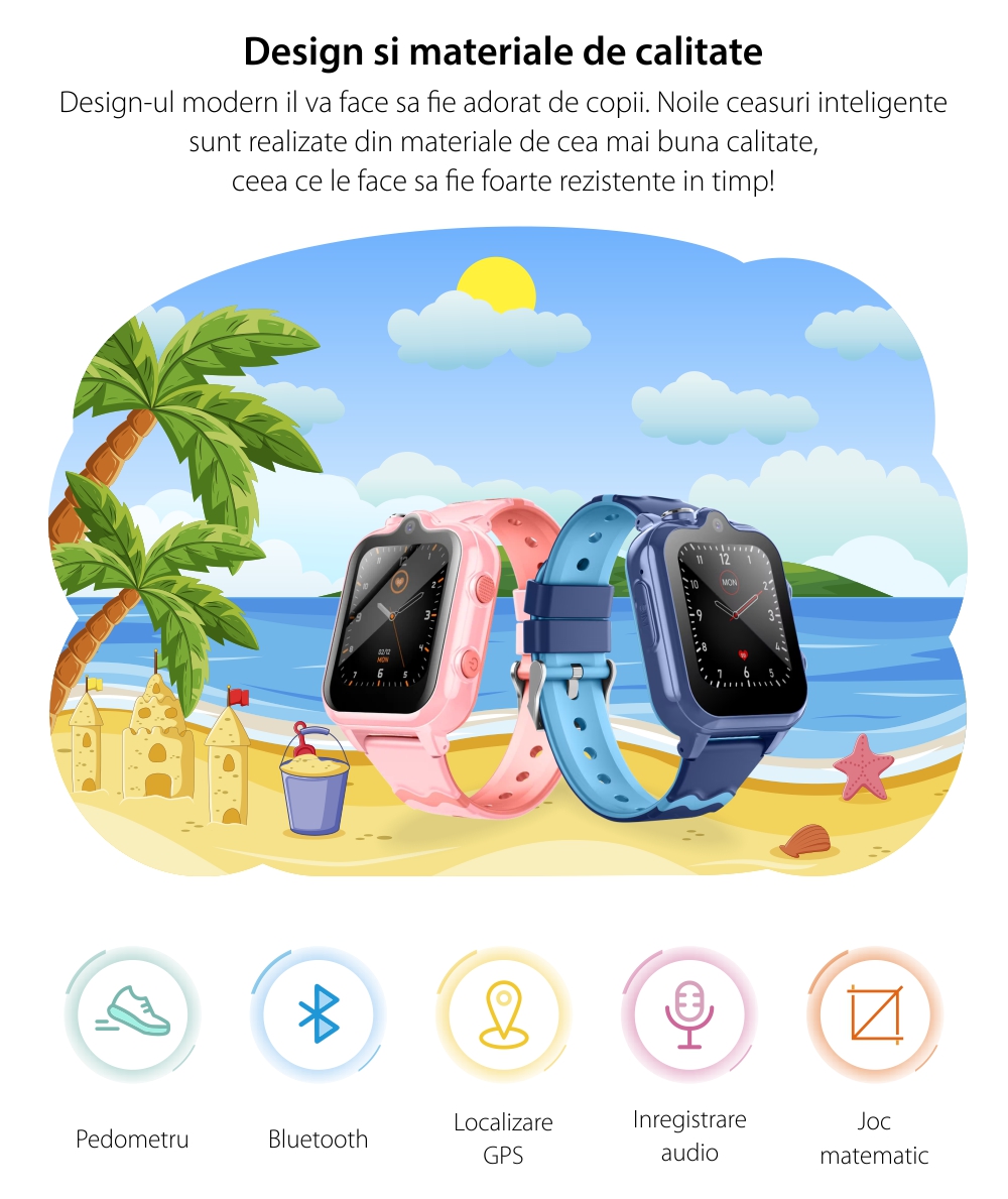 Ceas Smartwatch Pentru Copii Wonlex KT18 Pro cu Functie Telefon, 2 camere, Localizare, Apel video, Istoric, Magazin aplicatii, Albastru