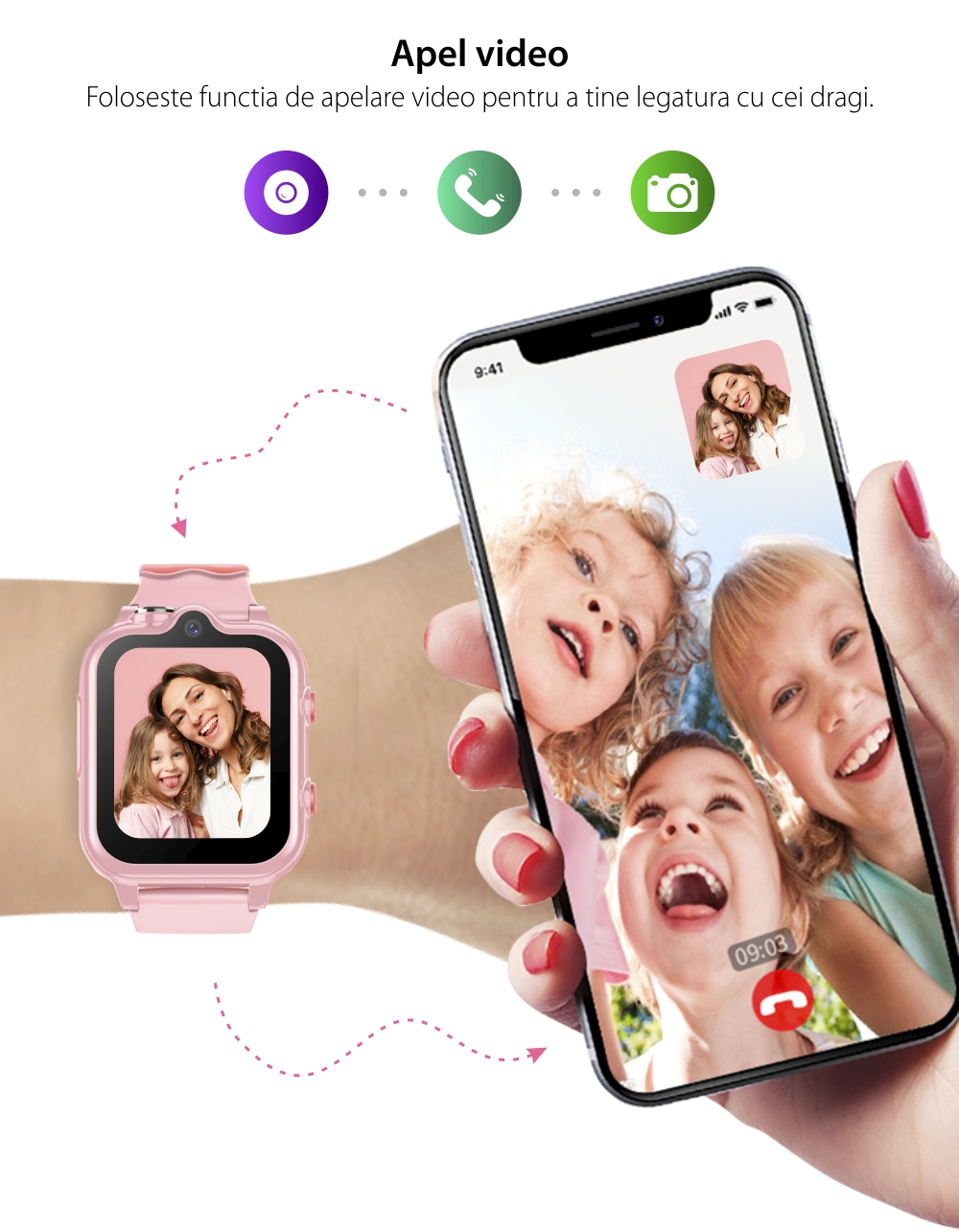 Ceas Smartwatch Pentru Copii Wonlex KT18 Pro cu Functie Telefon, 2 camere, Localizare, Apel video, Istoric, Magazin aplicatii, Albastru