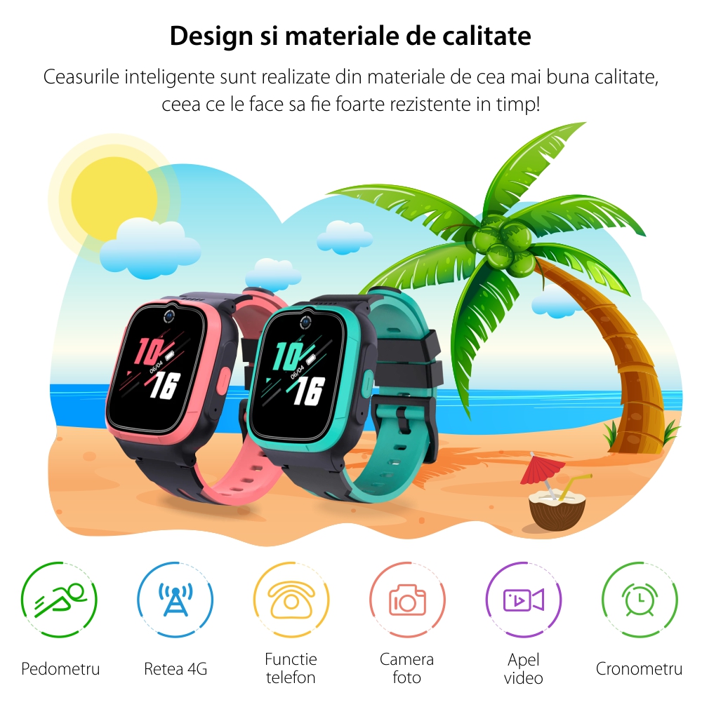 Ceas Smartwatch Pentru Copii LAGENIO K1, Model 2024, Premium, cu Functie Telefon, Autonomie 3 Zile, Conexiune 4G, GPS, Tracker & Control Parental, Roz