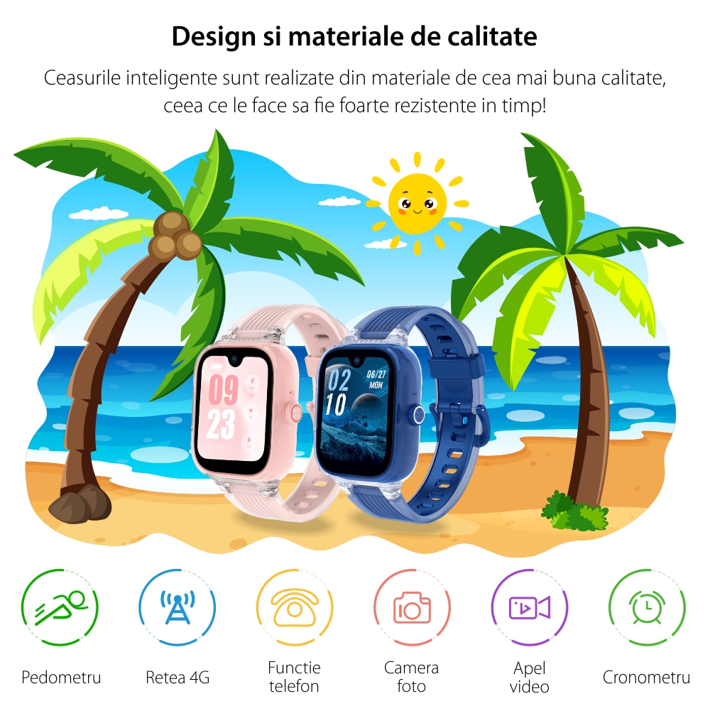 Ceas Smartwatch Pentru Copii LAGENIO K2 cu Functie Telefon, Display AMOLED, Camera 5MP,  Android 8.1, Conexiune 4G, GPS, Tracker & Control Parental, Roz