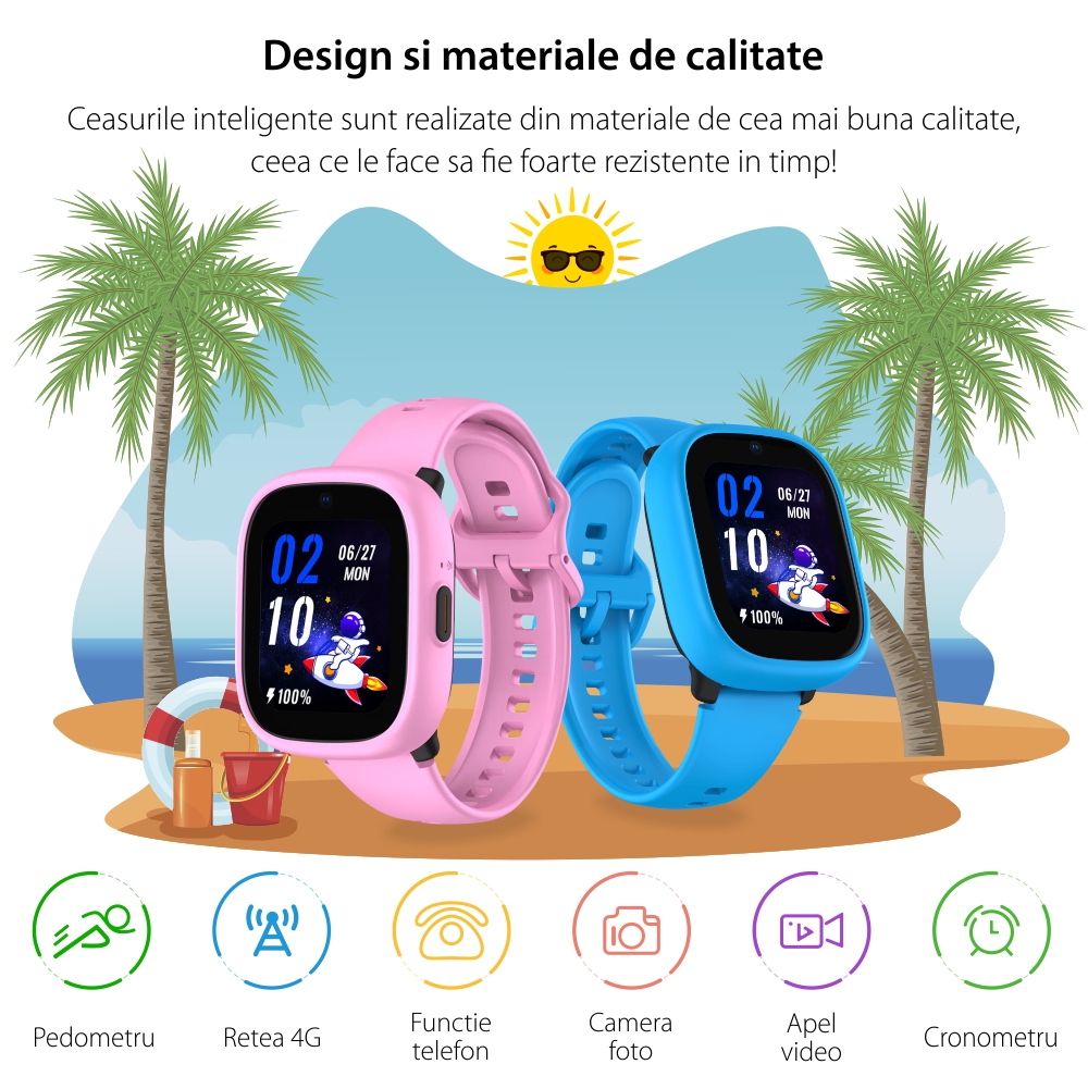 Ceas Smartwatch Pentru Copii LAGENIO K3 cu Functie Telefon, Model 2024, Premium, Monitorizare Sanatate, Conexiune 4G, Albastru