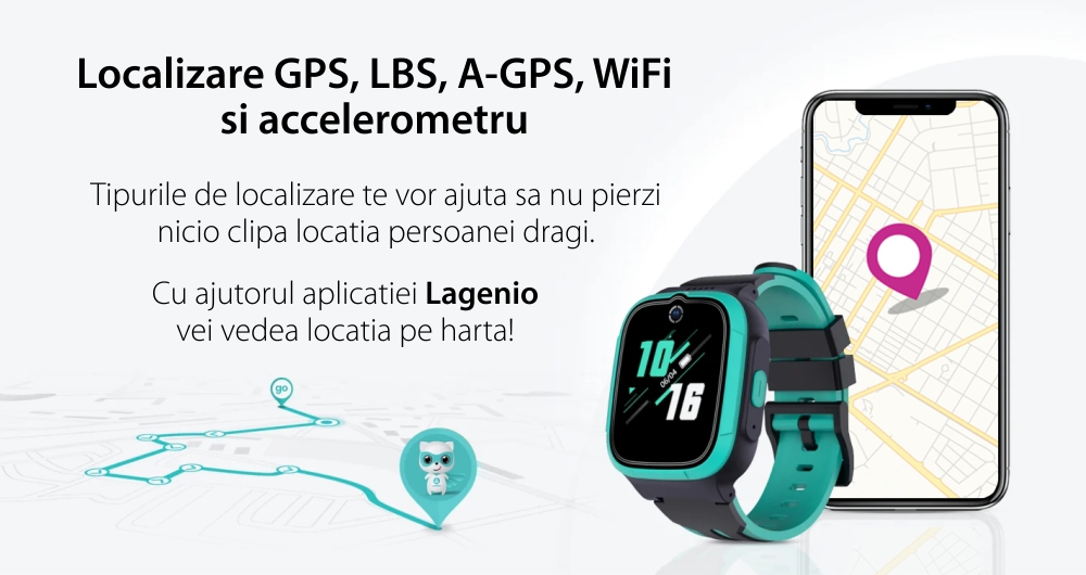 Ceas Smartwatch Pentru Copii LAGENIO K1, Model 2024, Premium, cu Functie Telefon, Autonomie 3 Zile, Conexiune 4G, GPS, Tracker & Control Parental, Roz