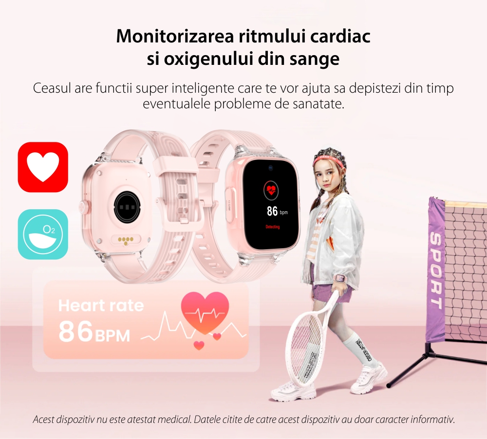 Ceas Smartwatch Pentru Copii LAGENIO K2 cu Functie Telefon, Display AMOLED, Camera 5MP,  Android 8.1, Conexiune 4G, GPS, Tracker & Control Parental, Roz
