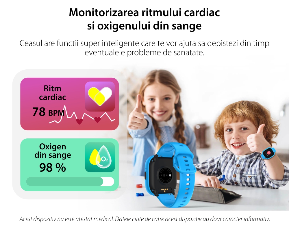Ceas Smartwatch Pentru Copii LAGENIO K3 cu Functie Telefon, Model 2024, Premium, Monitorizare Sanatate, Conexiune 4G, Albastru