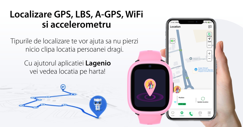 Ceas Smartwatch Pentru Copii LAGENIO K3 cu Functie Telefon, Model 2024, Premium, Monitorizare Sanatate, Conexiune 4G, Albastru