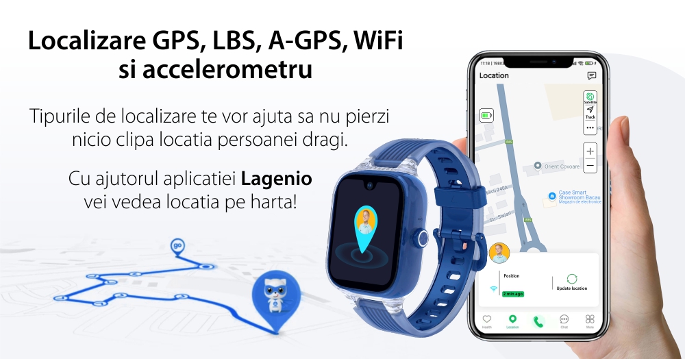 Ceas Smartwatch Pentru Copii LAGENIO K2 cu Functie Telefon, Display AMOLED, Camera 5MP,  Android 8.1, Conexiune 4G, GPS, Tracker & Control Parental, Roz
