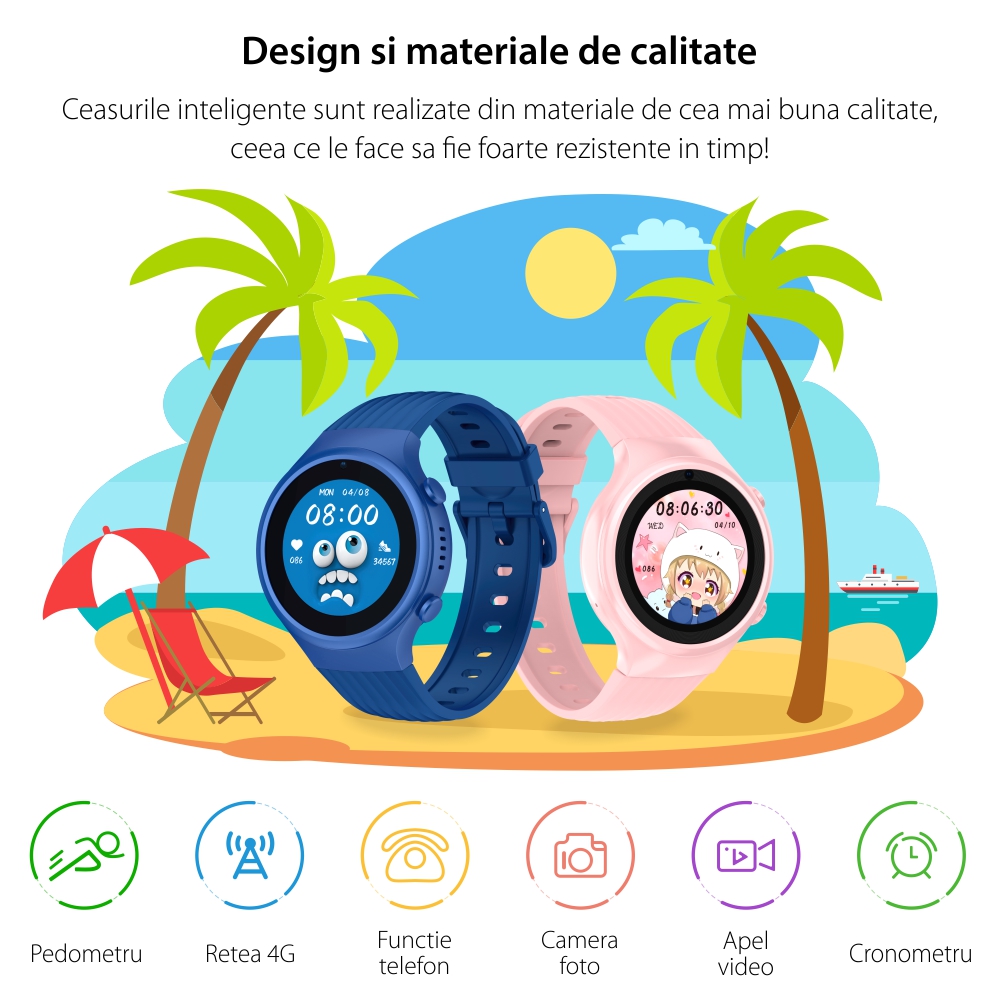 Ceas Smartwatch Pentru Copii LAGENIO K5, Model 2025, Premium 4G cu Functie Telefon, Localizare GPS, Control Parental, Buton SOS, Albastru