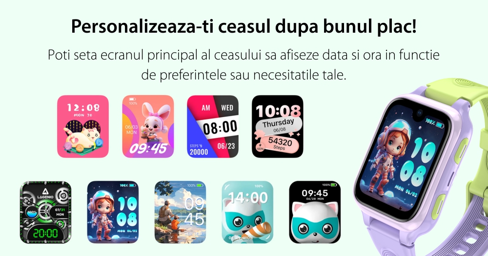 Ceas Smartwatch Pentru Copii LAGENIO K9, Model 2025, Premium 4G cu Functie Telefon & AI, Slim, Localizare GPS, Control Parental, Buton SOS, Mov