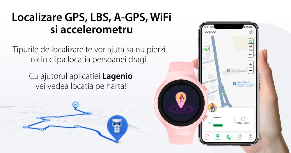 Ceas Smartwatch Pentru Copii LAGENIO K5, Model 2025, Premium 4G cu Functie Telefon, Localizare GPS, Control Parental, Buton SOS, Albastru