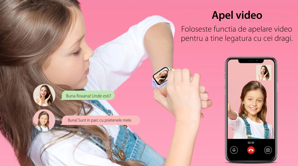 Ceas Smartwatch Pentru Copii LAGENIO K9, Model 2025, Premium 4G cu Functie Telefon & AI, Slim, Localizare GPS, Control Parental, Buton SOS, Mov
