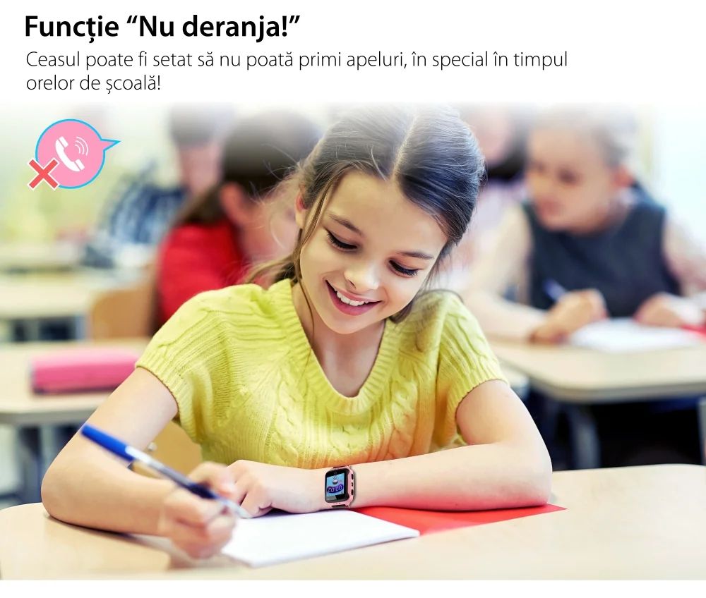 Ceas Smartwatch Pentru Copii Wonlex GW500s cu Functie Telefon, Localizare GPS, Camera, Lanterna, Pedometru, SOS – Roz