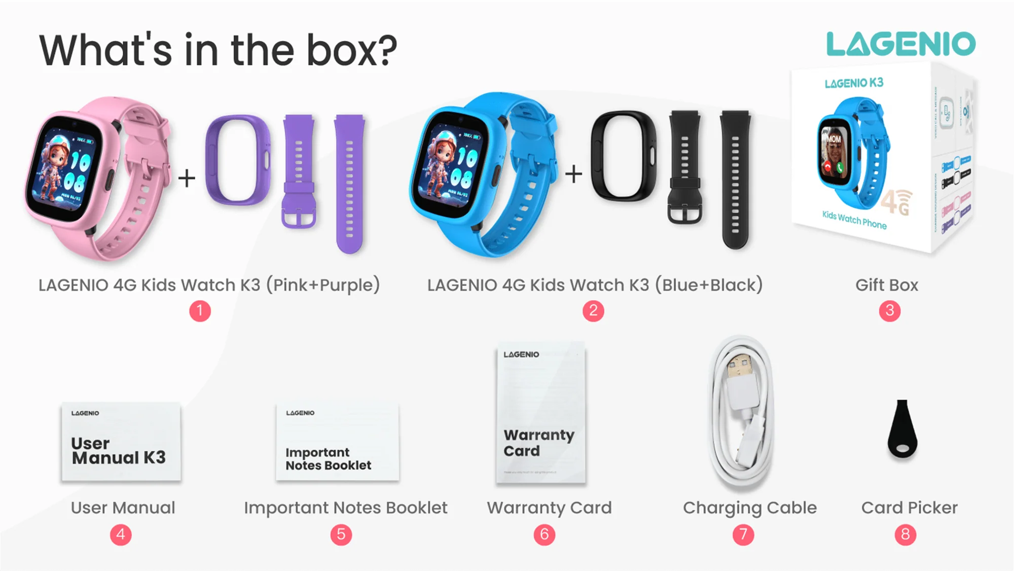 Ceas Smartwatch Pentru Copii LAGENIO K3, Model 2024, Premium cu Functie Telefon, Conexiune 4G, Roz