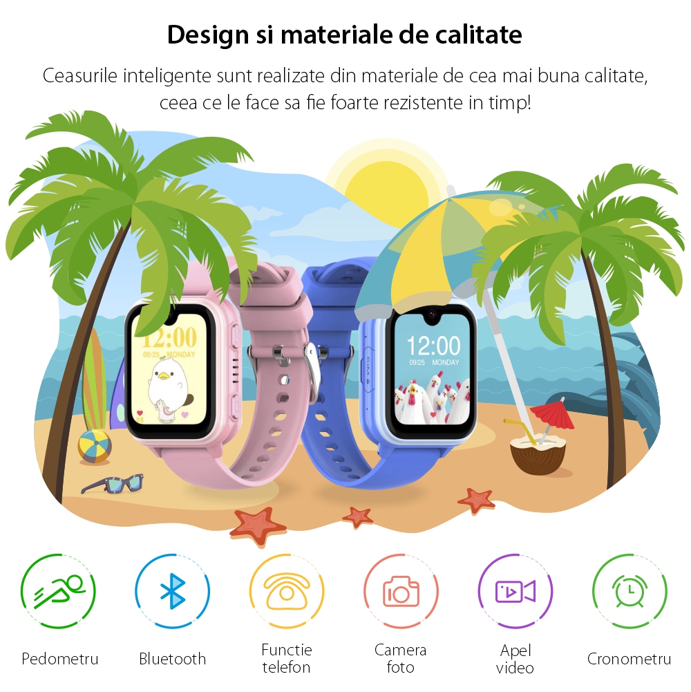 Ceas Smartwatch Pentru Copii Wonlex KT33 cu Functie telefon, 4G, Contacte, Camera Foto, Mesaje, Magazin Aplicatii, display AMOLED, Waterproof, Albastru
