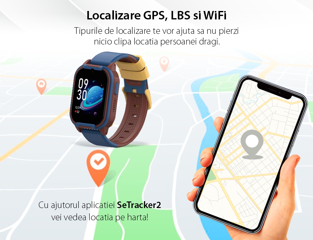 Ceas Smartwatch Pentru Copii Wonlex CT24 Premium Ultra Small, Localizare GPS, Functie telefon, Apel Video, Pedometru, Vibratii, Functii Sanatate, Albastru