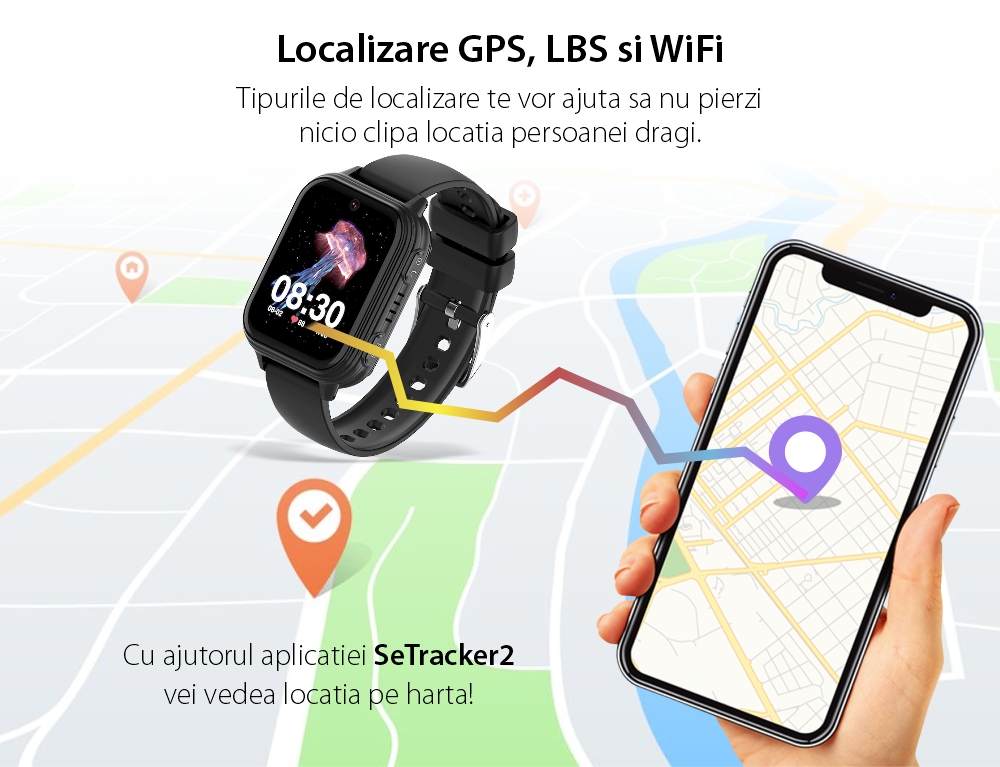 Ceas Smartwatch Pentru Copii Wonlex KT33 cu Functie telefon, 4G, Contacte, Camera Foto, Mesaje, Magazin Aplicatii, display AMOLED, Waterproof, Albastru