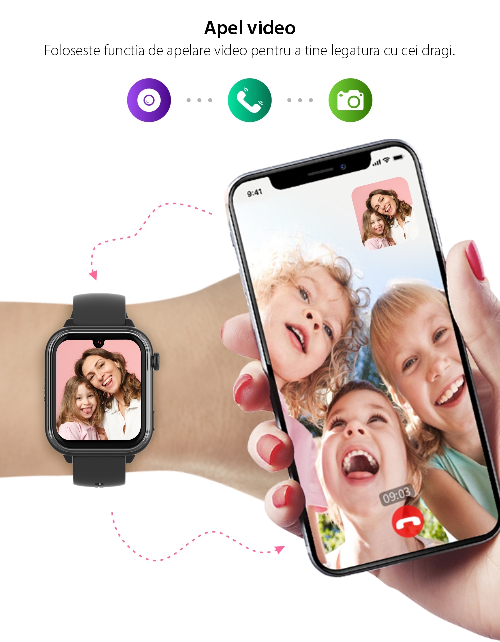 Ceas Smartwatch Pentru Copii Wonlex KT37 Ultra-Slim, AI, AMOLED, cu Functie Telefon, Localizare GPS, 4G, Magazin Aplicatii, Negru