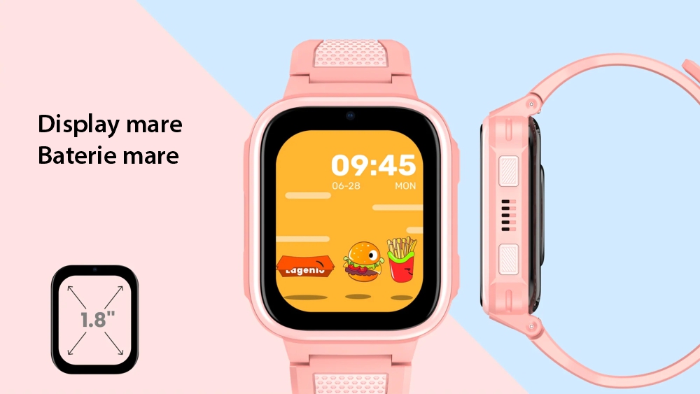 Ceas Smartwatch Pentru Copii LAGENIO K10, Model 2025, Premium 4G cu Functie Telefon & AI, Forma Slim, Localizare GPS, Control Parental, Buton SOS, Pasi, Alarma, Roz