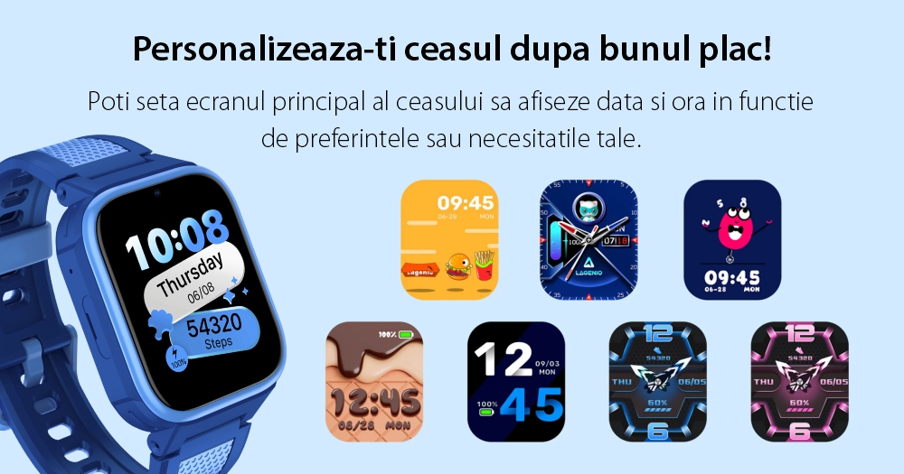 Ceas Smartwatch Pentru Copii LAGENIO K10, Model 2025, Premium 4G cu Functie Telefon & AI, Forma Slim, Localizare GPS, Control Parental, Buton SOS, Pasi, Alarma, Roz