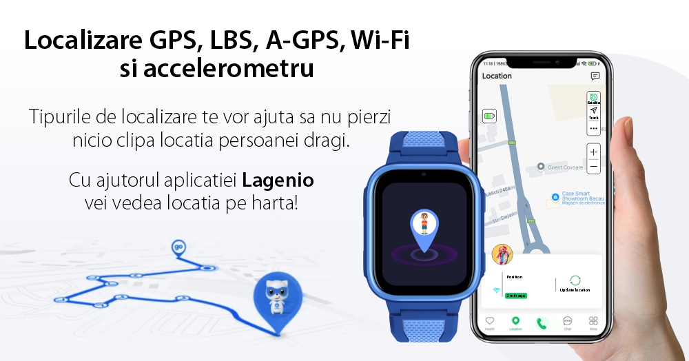 Ceas Smartwatch Pentru Copii LAGENIO K10, Model 2025, Premium 4G cu Functie Telefon & AI, Forma Slim, Localizare GPS, Control Parental, Buton SOS, Pasi, Alarma, Roz