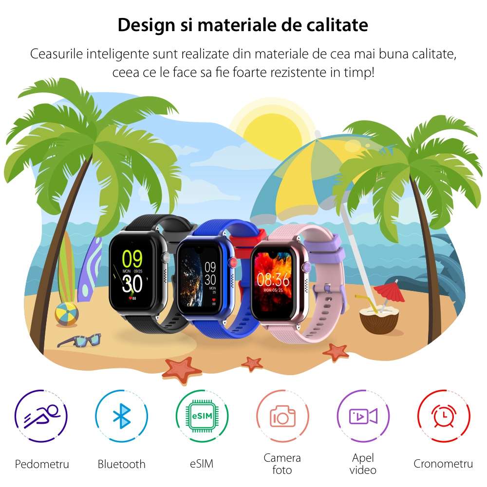Ceas Smartwatch Pentru Copii Wonlex KT38 cu Functie Telefon, Contacte, Wi-Fi, Bluetooth, Camera 2MP, Mesaje, Galerie Foto, Roz